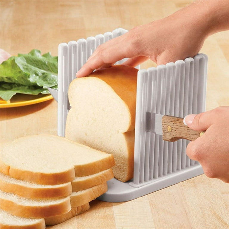 Foldable and Adjustable Bread Slicer with Crumb Catcher Tray, Cutting Guide  for Homemade or Store Bought Cakes, Thicknesses Kitchen Utensils Baking
