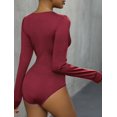 thumbnail image 2 of Women Deep V Neck Bodysuit Elegant Long Sleeves Bodycon Romper Lace Patchwork Solid Color Slim Fit Jumpsuits, 2 of 8
