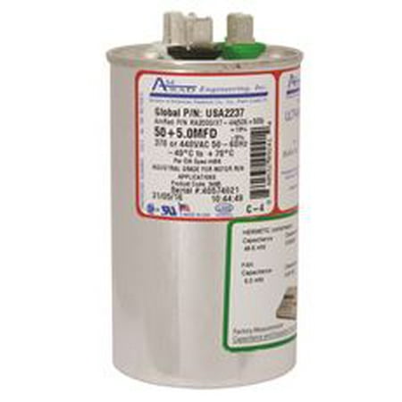 Engineering Motors - AMRAD ENGINEERING ROUND USA-MADE MOTOR RUN CAPACITOR, 50/5 MFD, 370/440 VAC