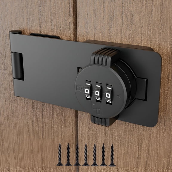Mechanical Password Rotary Hasp Locks, Cabinet Locks with Combination, Door Security Latch for Small Barn Doors, Cabinets, Gate, Bathroom, Outdoor, Closet, Fence (Black,with screws)