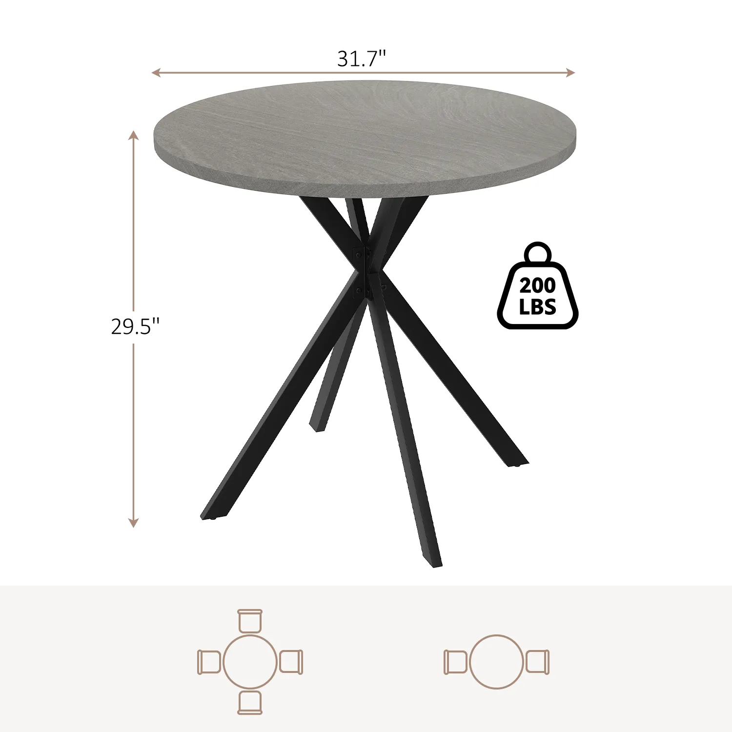 Small Round Dining Table for 2-4 People, 31.8" Modern Round Kitchen Table, Space-Saving Table for Living Dining Room, Coffee ,Apartment