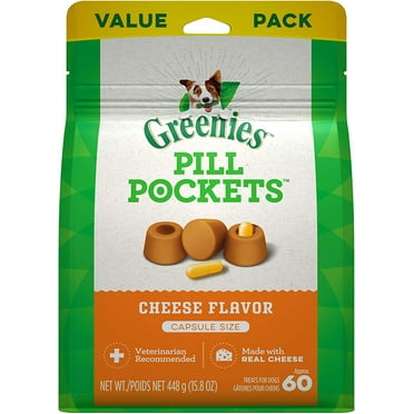 GREENIES PILL POCKETS for Dogs Capsule Size Natural Soft Dog Treats, Cheese Flavor, 15.8 oz. Pack (60 Treats)