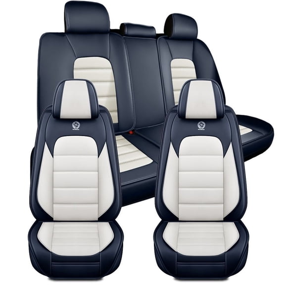for JEEP GRAND CHEROKEE 2005 Car Seat Cover, PU Leather Full Set of 5 Seats With Lumbar Support Beautify Interior, Blue and White Car Seat Covers, Beautify the Interior of Old Cars