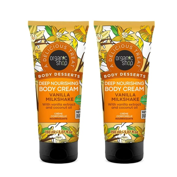 Organic Shop Coconut Oil & Vanilla Extract Deep Nourishing & Hydrating Body Cream, 100% Vegan & Organic, Daily Moisturizer, Body, Face & Hand Natural Lotion, Intensive Care & Skin Hydration. Pack 2