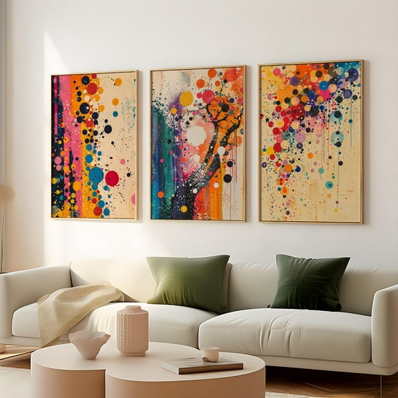 [2D Flat] 3pcs Abstract Colorful Infinity Dot Canvas Art Set - Contemporary Geometric Drip Wall Decor, Frameless Modern Poster Prints for Bedroom & Living Room, Vibrant Home Accent, Bedroom Wall Art