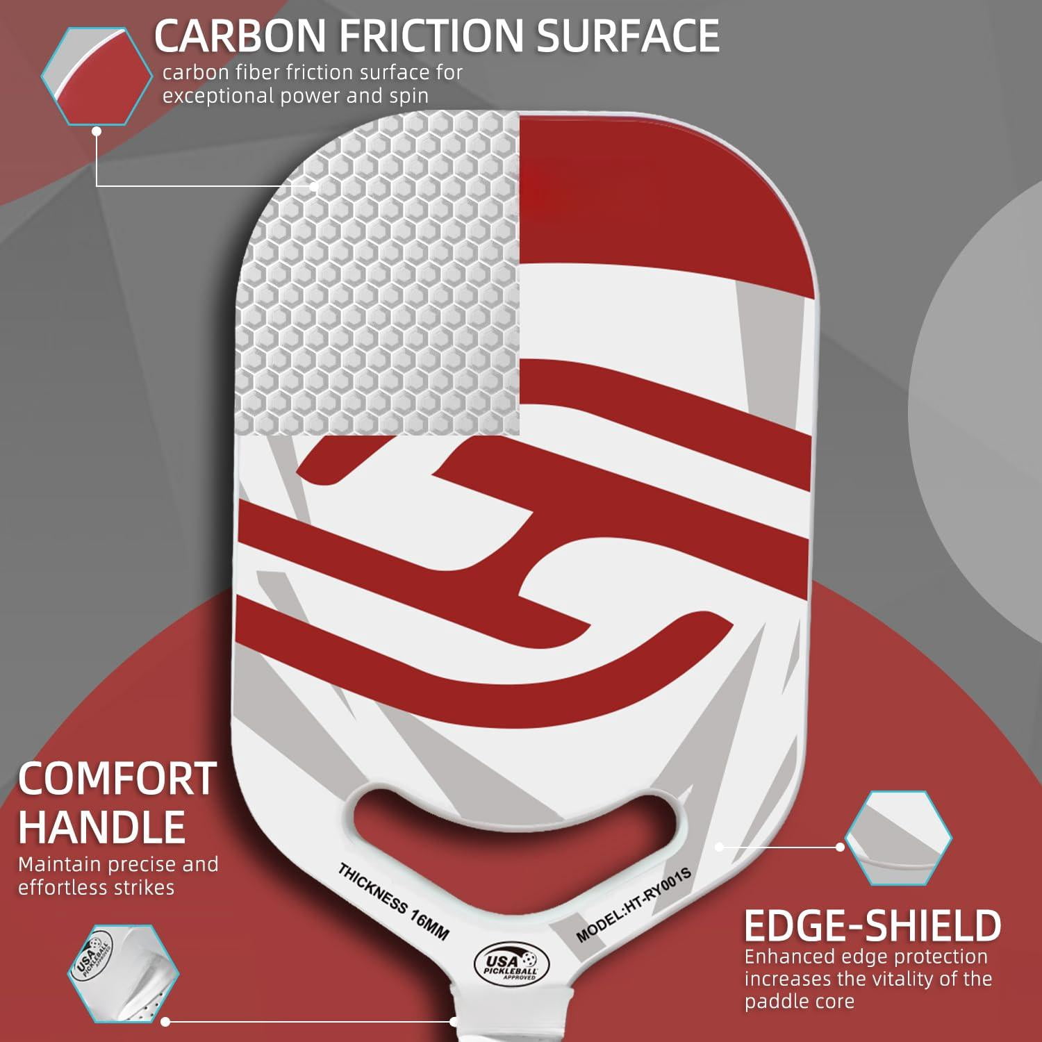 Pickleball Paddles | T700 Carbon Fiber Paddle With Aero Throat Hot-press Moulding 16mm Polymer Core Specifically Engineered For Swing Speed And Manoeuvrability