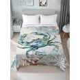thumbnail image 2 of Twin XL Size Flat Sheet Only, Teal Crab Coastal Soft Brushed Microfiber Bed Sheets, Nautical Summer Beach Starfish Ocean Hotel Quality Breathable Bedding Top Sheet, Easy Care, 66"x102", 2 of 9