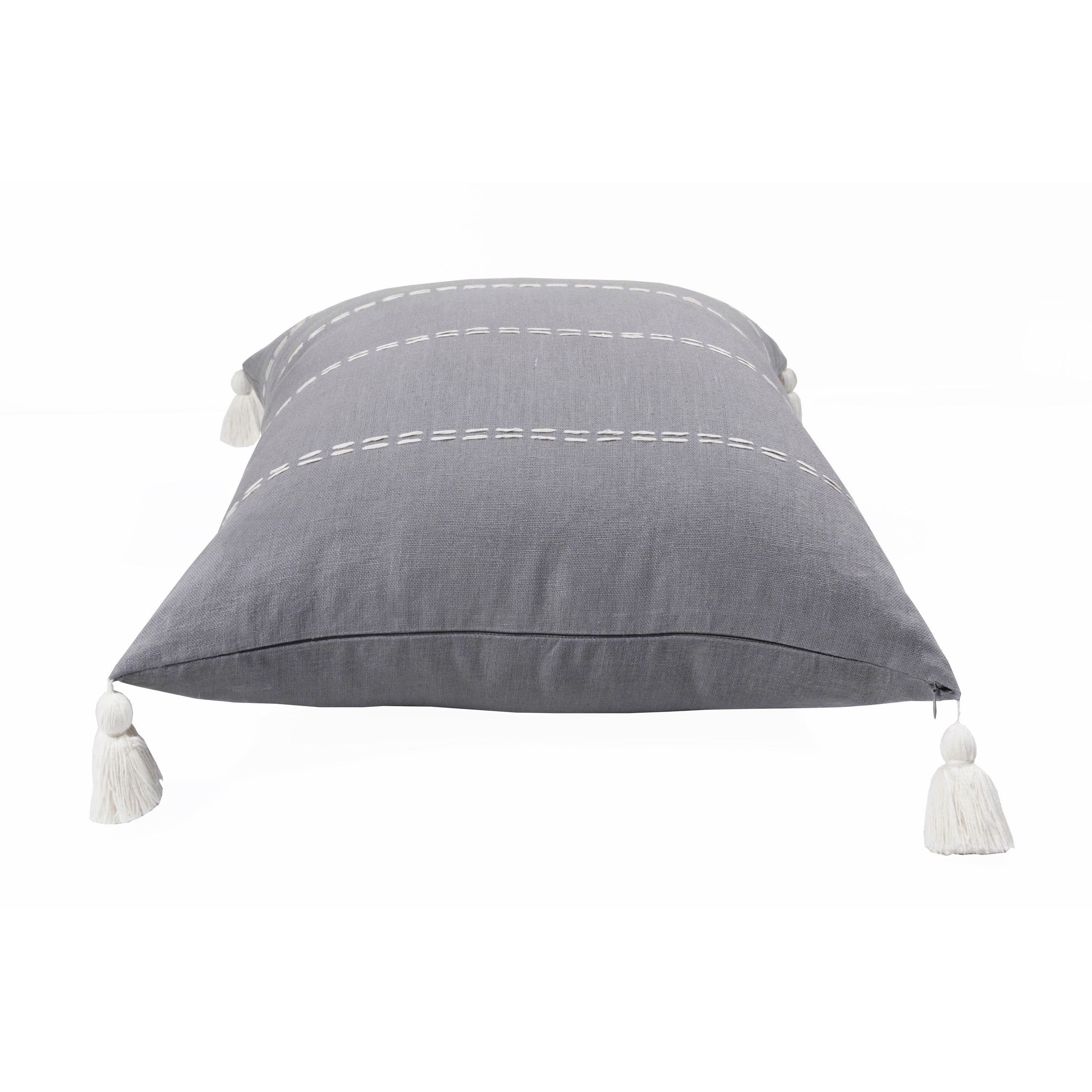 Harlow Hill Faye Slate Gray Striped 20" x 20" Linen Adult Decorative Feather Filled Pillow