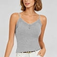 thumbnail image 6 of QHFBli Women Lace Trim V Neck Integrated Cami Tank Tops, Built-in Padded Bra No Extra Undergarment, Soft Back Layering Inner Shirts Grey M, 6 of 9