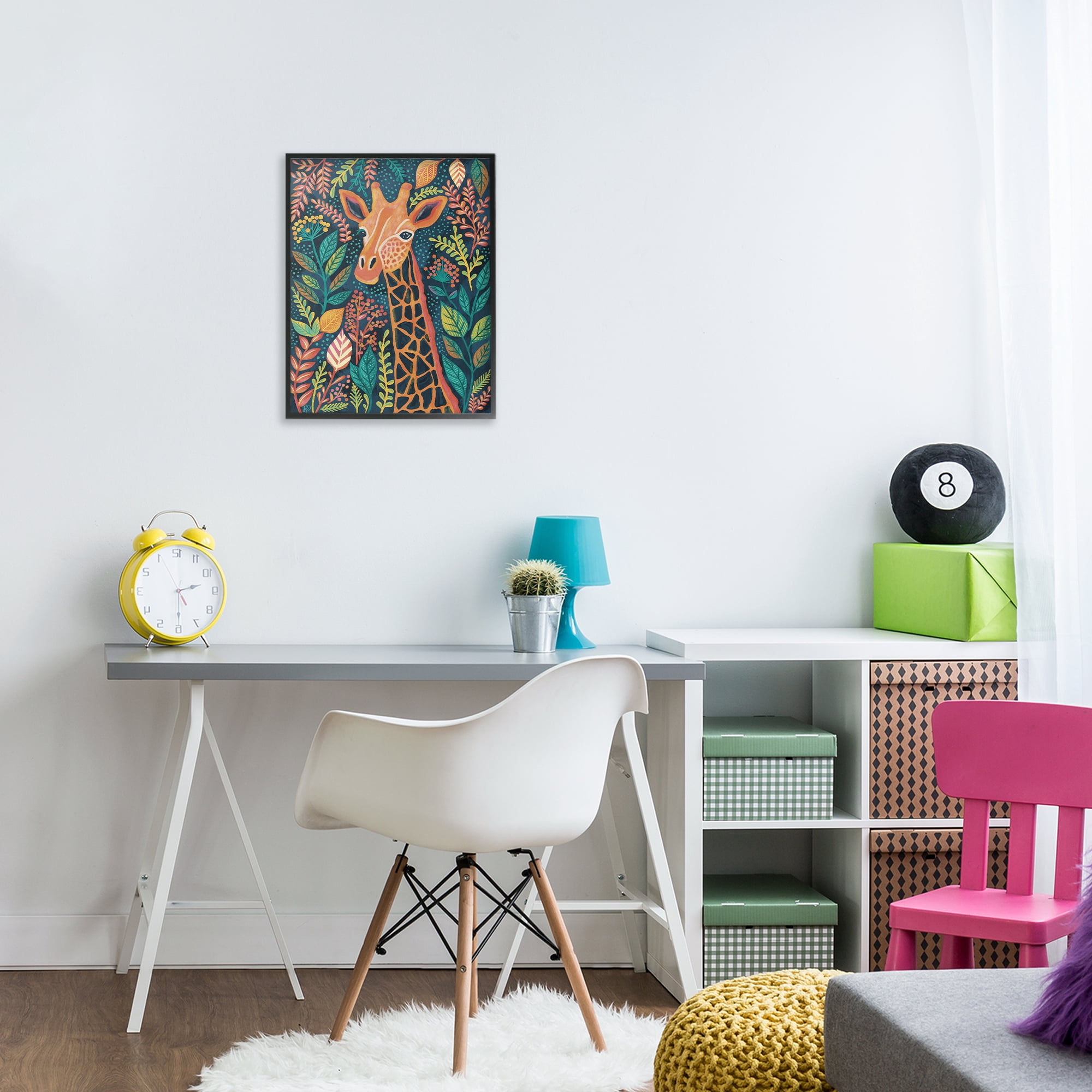 Stupell Industries Exotic Leaf Pattern Giraffe Black Framed Giclee Art, design by Lisa R Dumm