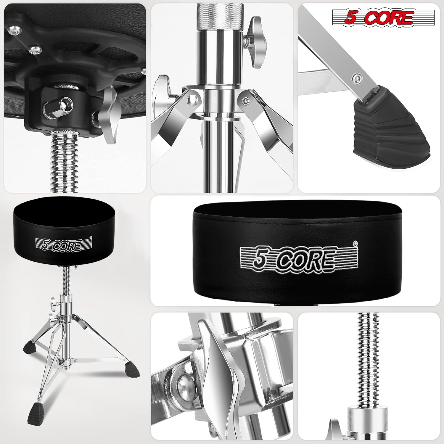 5Core Drum Throne Padded Guitar Stool Swivel Adjustable Drummer Seat Music Chair BLACK VELVET