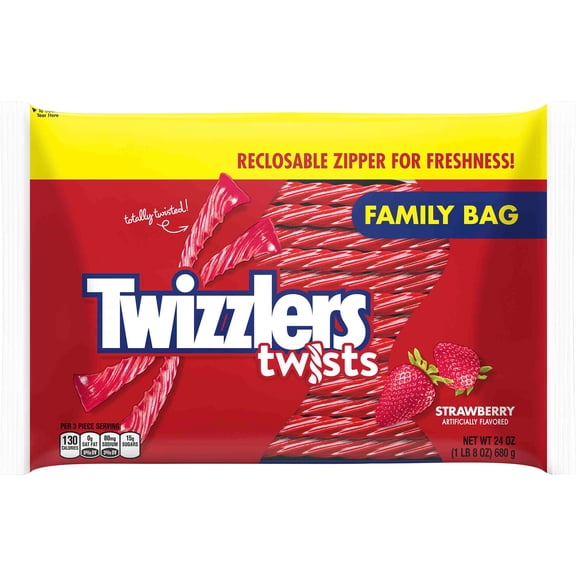 TWIZZLERS Twists Strawberry Flavored Licorice Style, Low Fat Candy Family Bag, 24 oz