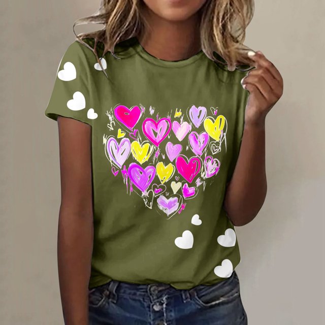 WILLBEST T-Shirts Mode Femme Valentines Day Imprimé Col Rond Manches Courtes T-Shirt Décontracté (3)