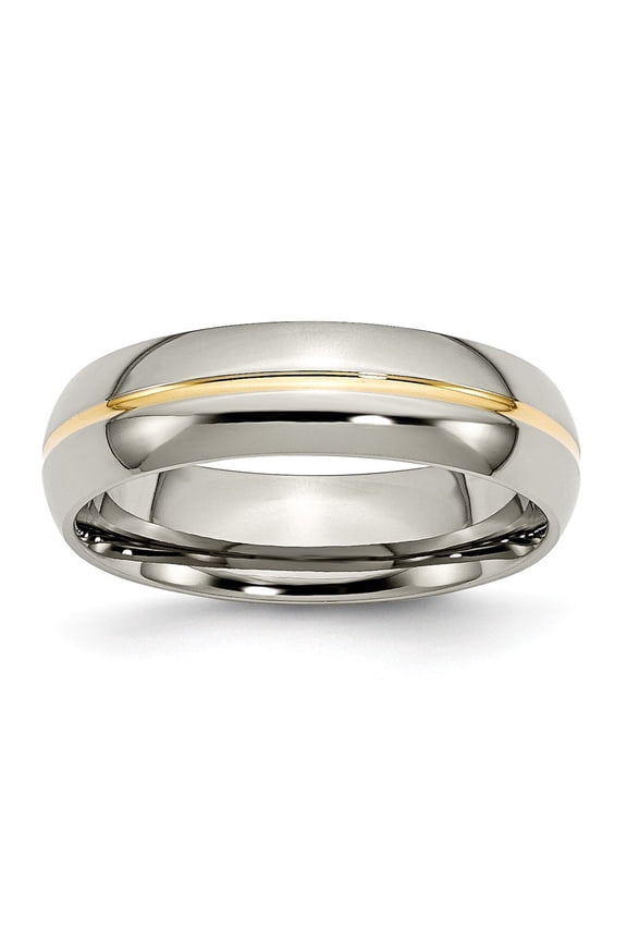 Titanium Yellow Ip-plated Grooved 6mm Polished Band Ring - Size 5