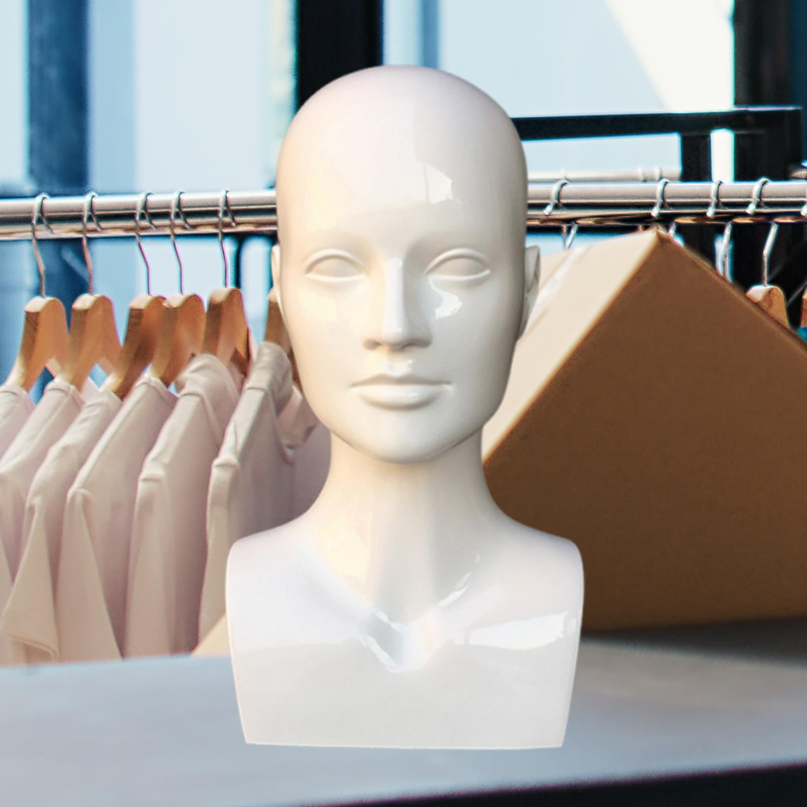EHJRE Male Mannequin Head Stand with Shoulders, Multifunctional PVC Display for Wigs, Accessories, Glasses, Necklaces, Suitable for Salons, Home, Business Brigtht White