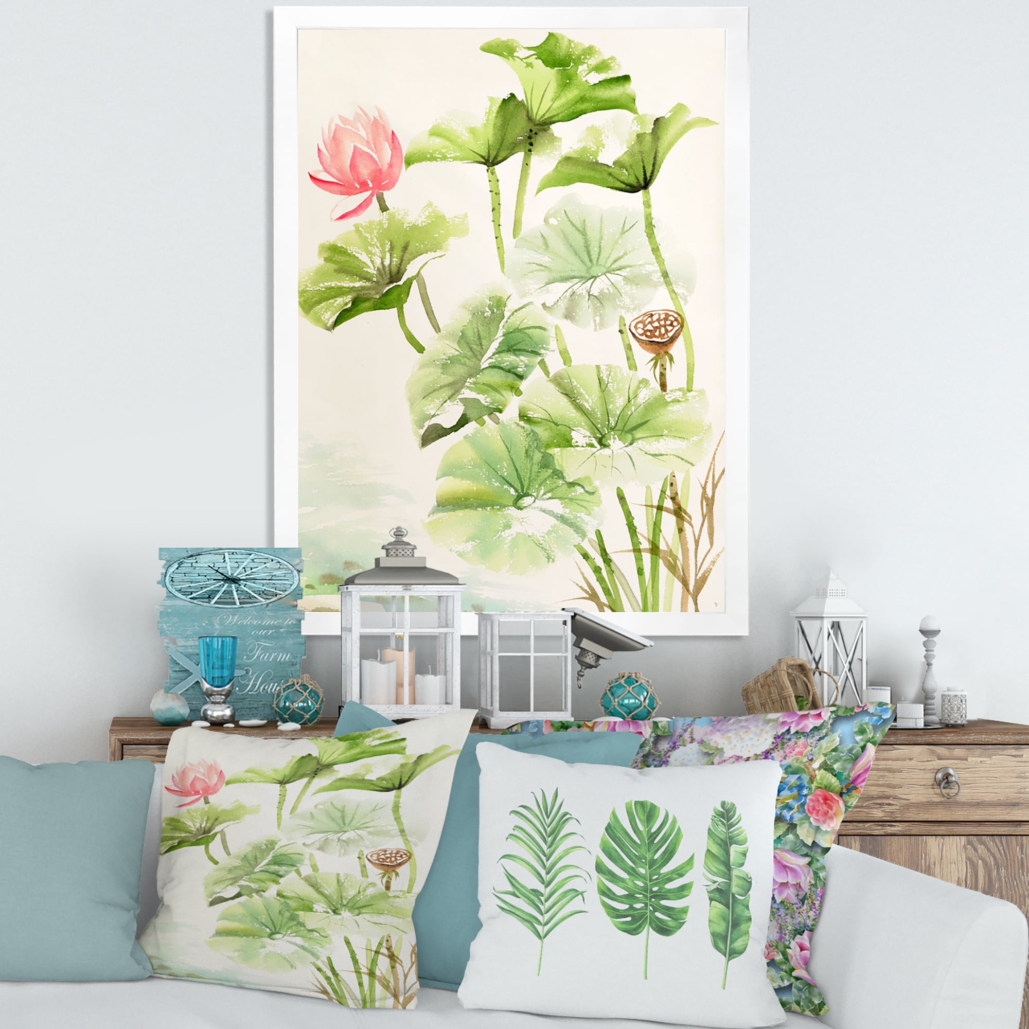 Designart 'Ancient Pink Lotuses In The Pond IV' Traditional Framed Art Print