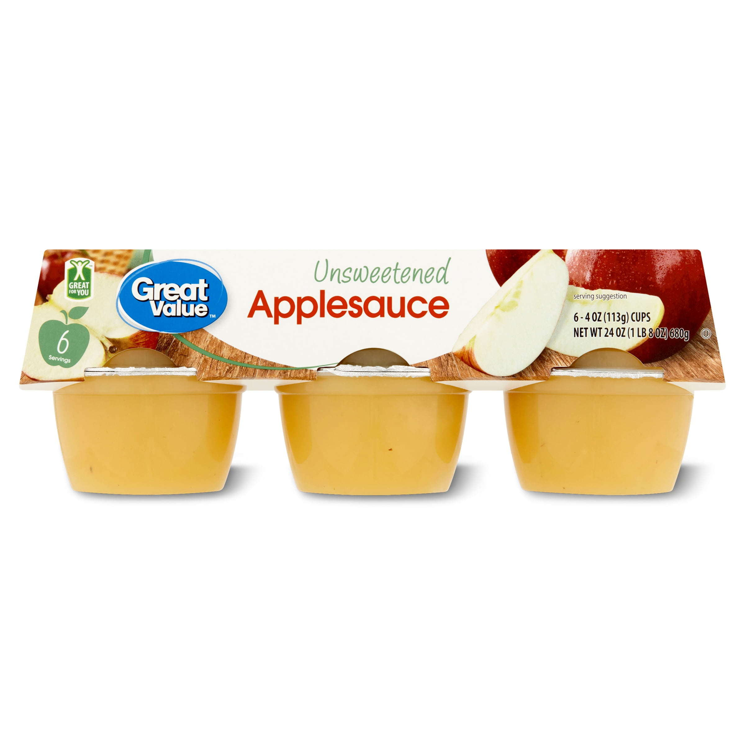 (6 Cups) Great Value Unsweetened Applesauce, 4 oz