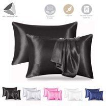 PULLIMORE 2 Pcs Silk Stain Pillowcase Pillow Case Cover Standard King Queen Cushion Covers for Hair and Skin (King, 20 x 40 inch, Black)