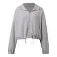 thumbnail image 5 of Bibifish Womens Jackets Stand Collar Drawstring Waist Fuzzy Full Zip Up Jackets Rib Cropped Fit Warm Soft Casual Streetwear Daily Wear Trendy Jackets, 5 of 6