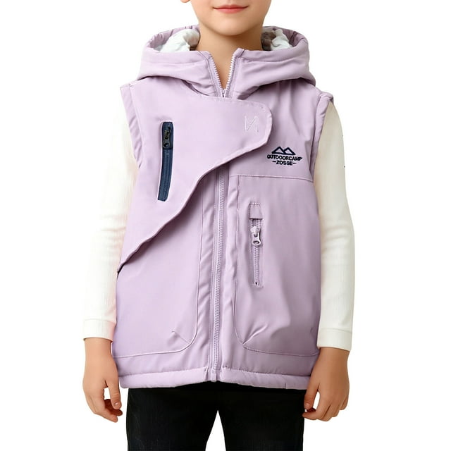 RXMEKW Kids Winter Jacket,Outdoor School Style Loose Hooded Windproof Sleeveless Jacket for Middle And Large Children
