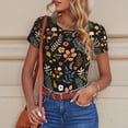 thumbnail image 4 of KLL Women 's Crew Neck Bodysuit Jumpsuits Autumn Floral Print Short onesies Stretch T Shirts, 4 of 5