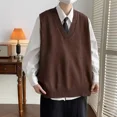 thumbnail image 2 of Chaleco de cuello en V, chalecos de punto de color sólido para hombres, ajuste holgado, nuevo en ropa de calle de cachemira, suéter de estilo coreano para hombre, otoño e invierno, 2 of 4