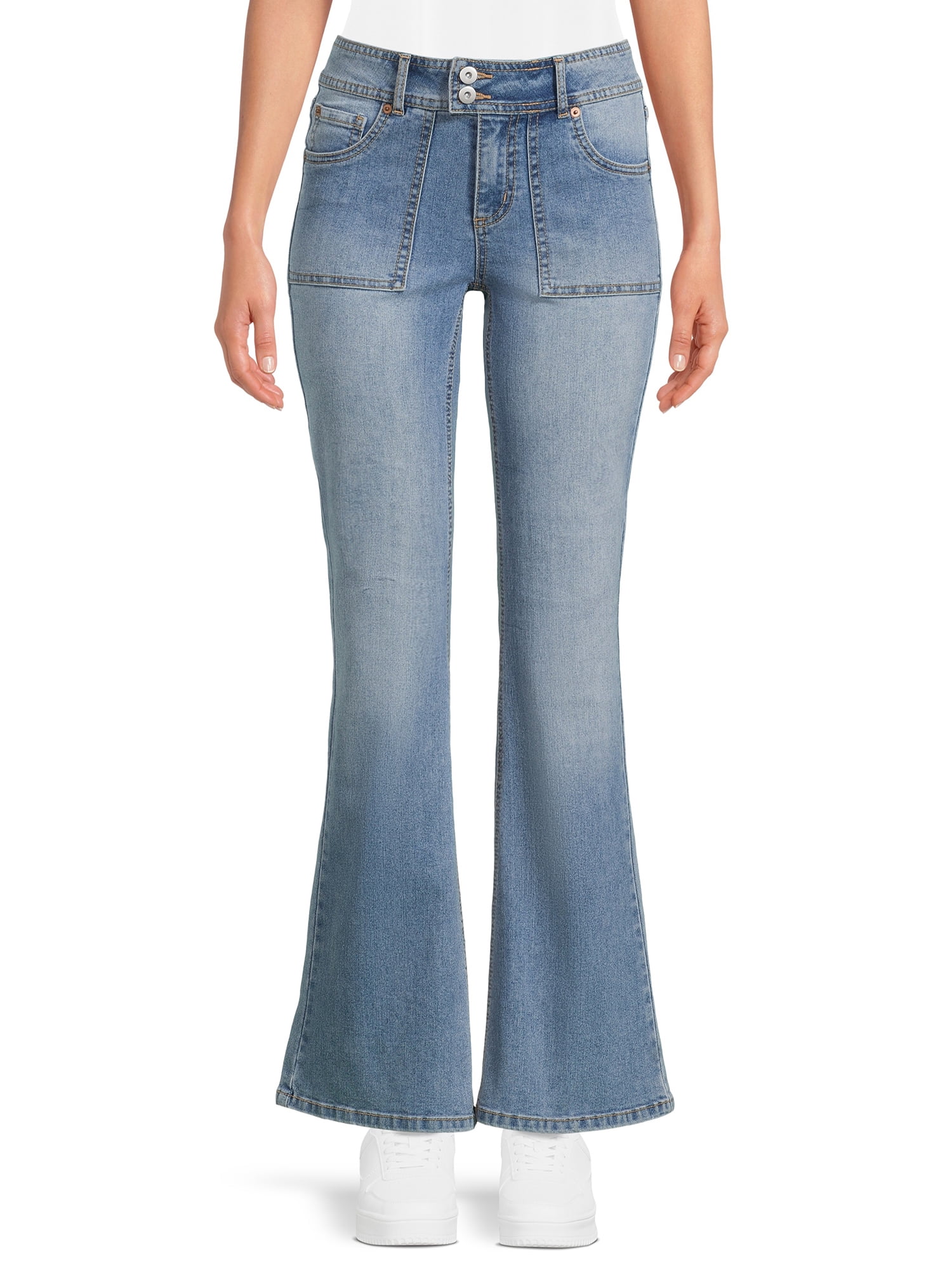 No Boundaries Juniors' Low Rise Extended Tab Flare Jeans, Sizes 1-21 ...