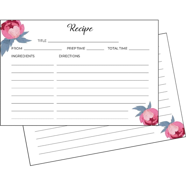 Tarjetas De Recetas Heart&Berry Roses 4X6 De Doble Cara - Juego De 50 Tarjetas De Recetas Gruesas