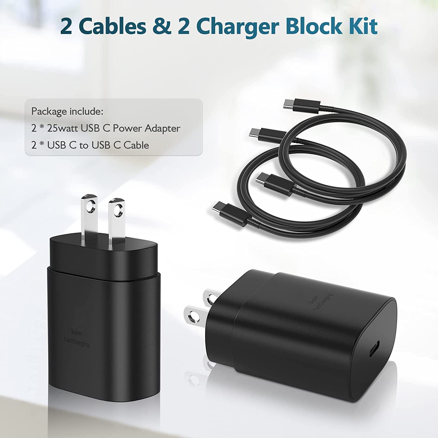 Super Fast Charging Wall Charger - 25W PD Charger Adapter with 3.3FT Cable for T-Mobile REVVL V+ 5G Super Fast USB C Charger Kit - 2 Pack {2x Wall Adapter + 2x Cable}