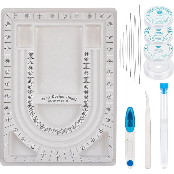 Beaded Necklace Making Tool Sets Including Plastic Bead Design Boards Clear Elastic Crystal Thread Sewing Scissors High Carbon Steel Big Eye Beading Needle Iron Tweezers Mixed Color