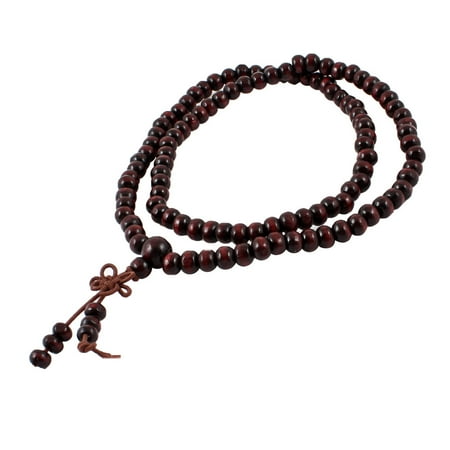 Multifunction Round Beads Elastic Sandalwood Mala Necklace Brown