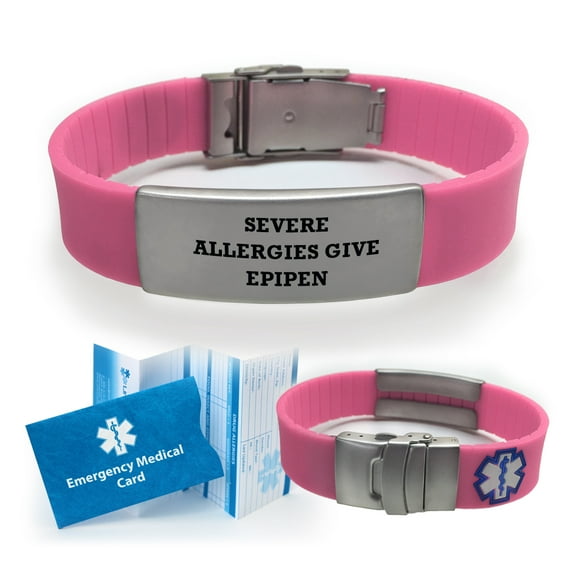 "Severe Allergies Give EPIPEN" SPORT Medical Alert ID Bracelet. Choose Color!