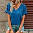 thumbnail image 2 of UHUYA Womens Tops Casual V Neck Solid Color Basic T Shirt Cap Sleeve Tank Tops Casual Loose Fit Shirts Blue M US:6, 2 of 6