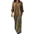 thumbnail image 2 of Womens 2 Piece Outfits Dressy Casual Long Sleeve Collared Shirt and Wide Leg Trouser Pant Loose Sets with Prints (2XL, Khaki), 2 of 8