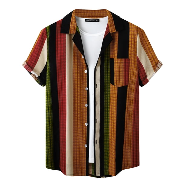 Playeras Y Camisas Para Hombre Camisa casual con estampado para hombre Camisa de blusa con cuello vuelto de manga corta (Yellow, XXL)