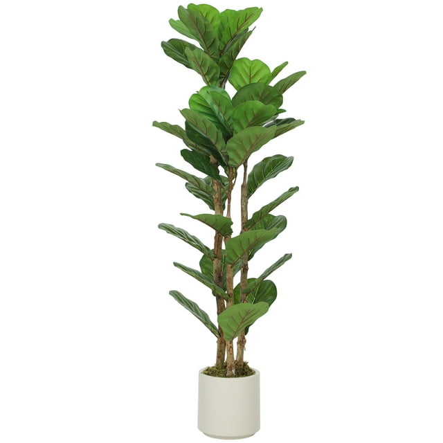 HOMCOM Faux Fiddle Leaf Fig Tree, 4FT Artificial Tree for Indoor Decor