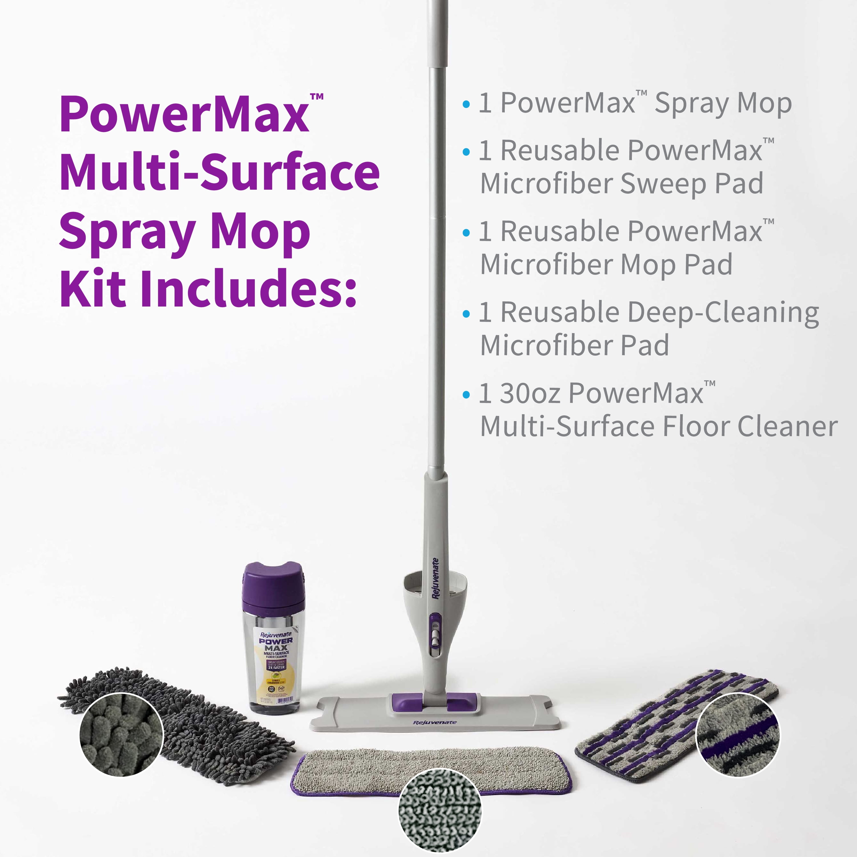 Rejuvenate PowerMax Multi-Surface Spray Mop Kit, Powerful 3-in-1 Cleaning, Sweep, Mop & Scrub