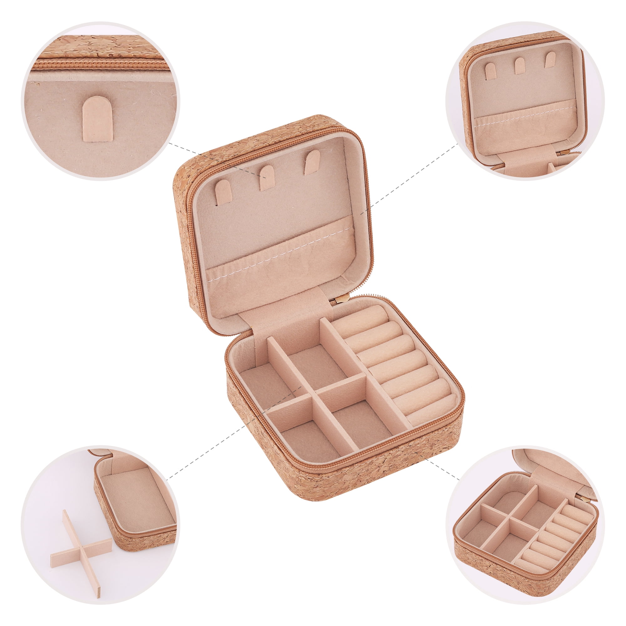 Unique Bargains Vintage Mini PU Leather Jewelry Box with Zipper Brown Grass Pattern