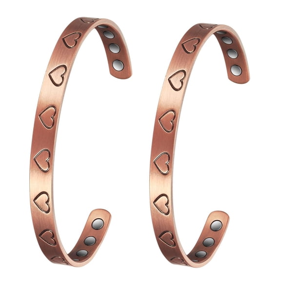 Wollet Heart Copper Magnetic Bracelets Set for Women, Adjustable Cuff Copper Jewelry