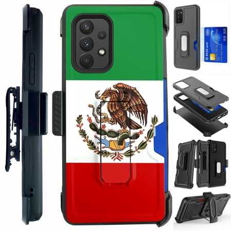 Compatible with Samsung Galaxy A02s 5G Hybrid Card Holster Phone Case Cover (Flag of Mexican Eagle)
