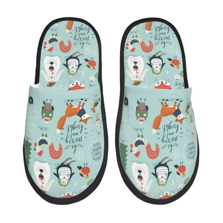Balery Christmas Winter Animals Slient Indoor Furry Fleece Comfort House Shoes Soft Non-Slip Home Shoes Cotton slippers House Slippers-- Medium