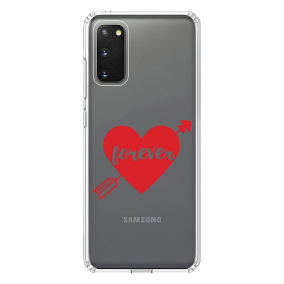 DistinctInk Clear Shockproof Hybrid Case for Galaxy S20 ULTRA / 5G (6.9" Screen) - TPU Bumper Acrylic Back Tempered Glass Screen Protector - Heart Arrow Forever Valentine