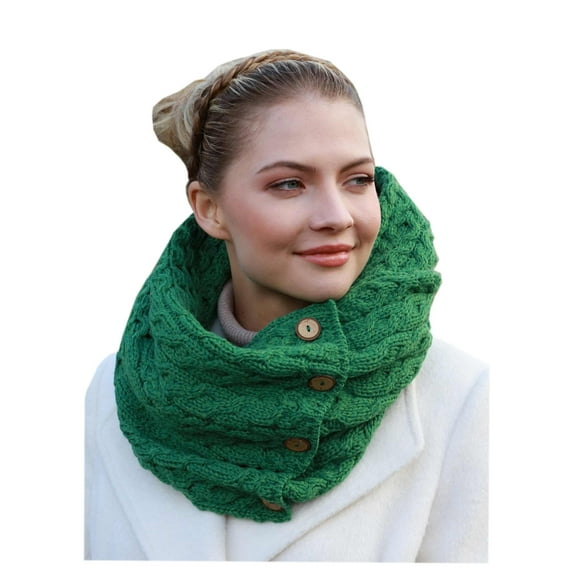 Aran Woollen Mills Ladies Adult Irish Wool Snood Scarf – Green, Winter Scarf, Fall Scarf, One size fits most