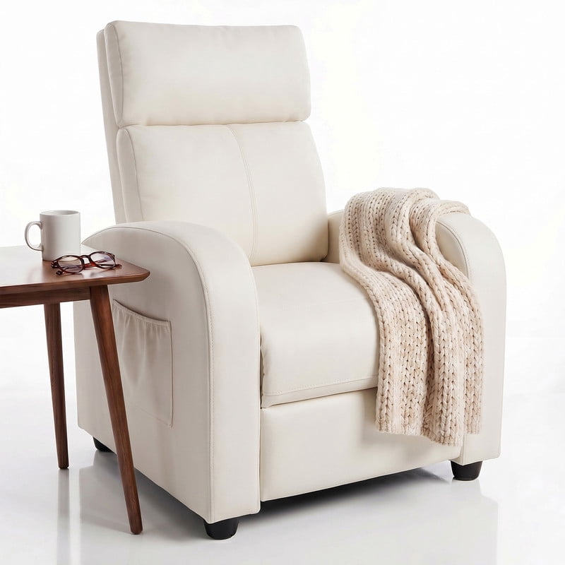 Vineego Massage PU Leather Recliner Adjustable Home Theater Seating Chair with Lumbar Support for Living Room,PU Beige