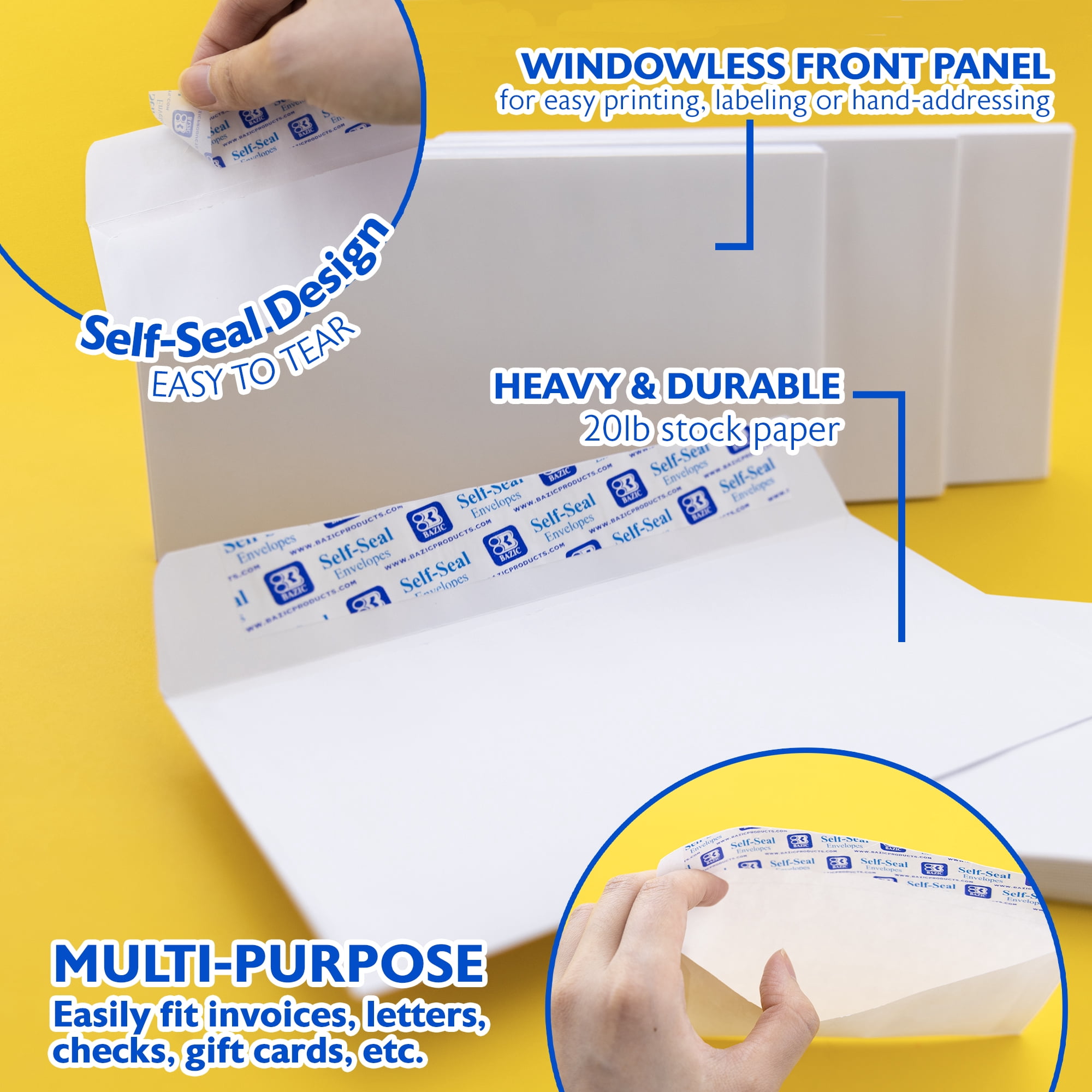 BAZIC Self Seal White Envelope 3 5/8" x 6 1/2" #6 Mailing Envelopes, 156-Count