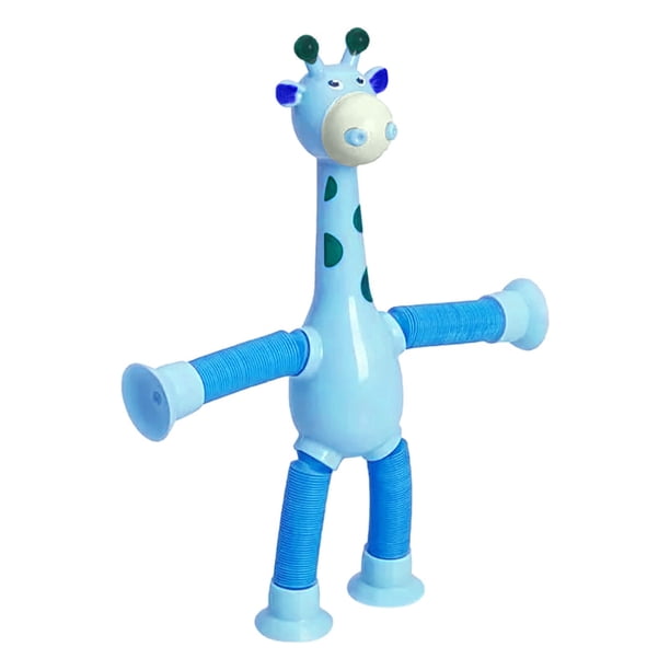 Jirafa de dibujos animados con ventosas Tubo telescópico Tubo elástico luminoso Puzzle de jirafa Juguetes novedosos de descompresión