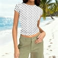 thumbnail image 2 of Miluxas Womens Crewneck Short Sleeve T-Shirts Summer Crop Tops Polka Dots Tight Slim Fit Going Out Tee Top White XL(XL), 2 of 7