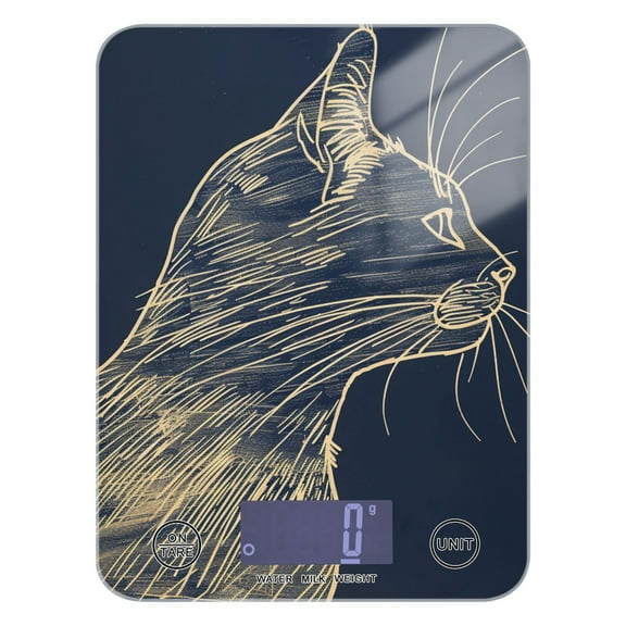 Cat in Blue Food Scale Digital Kitchen Scale Waterproof Tempered Glass Tare Function 11 lb for Baking Cooking Meal Prep