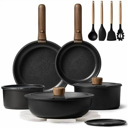 19pcs Pots and Pans Non Stick, Cookware Sets Detachable Handle, Induction Kitchen Pots and Pans,NonStick Cooking Set, Oven/Dishwasher/Fridge Safe, Space Saving