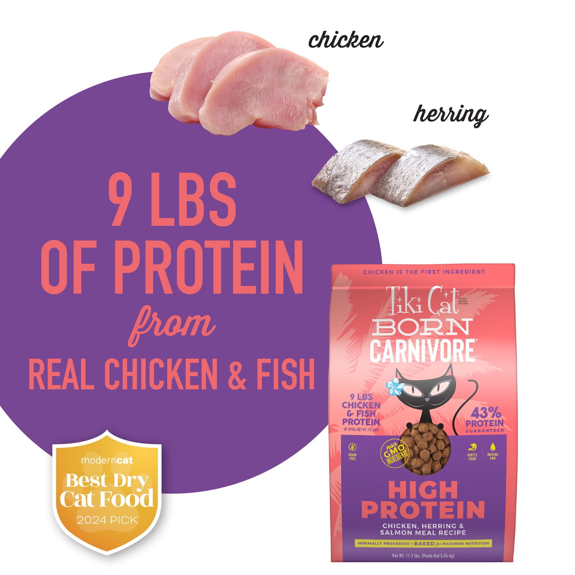 Tiki Cat Born Carnivore High Protein Dry Cat Food, Chicken, Herring & Salmon Meal, 11.1 lbs. Bag